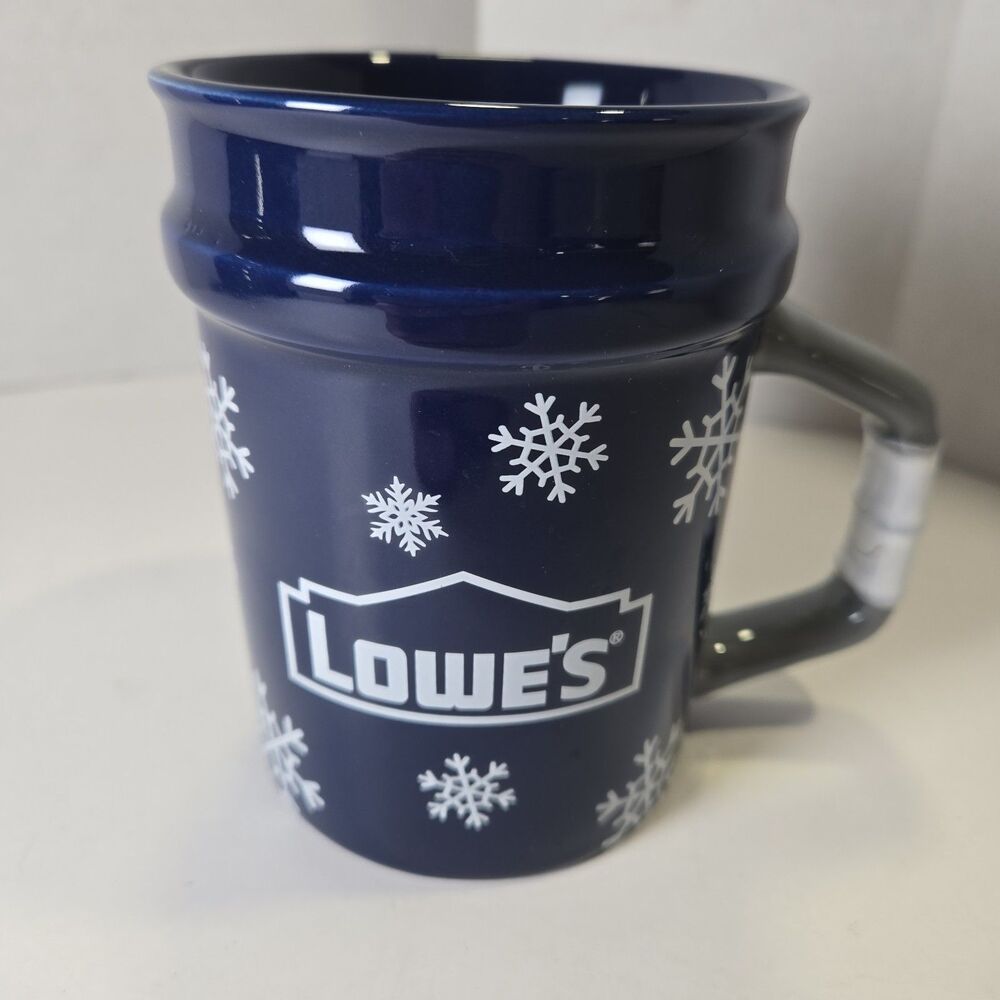 Lowe’s Ceramic Blue Bucket Limited Edition Snowflake 2025 Coffee Cup Mug *EUC